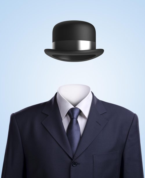 Empty suit with bowler hat. #d render with photography.